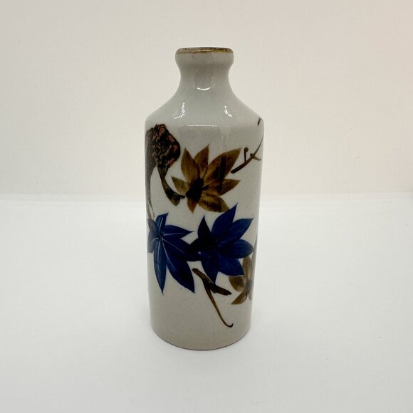 Vintage 70's Boho Hippie Flower Otagiri Porcelain Bud Vase Grey Blue Floral - Picture 1 of 6